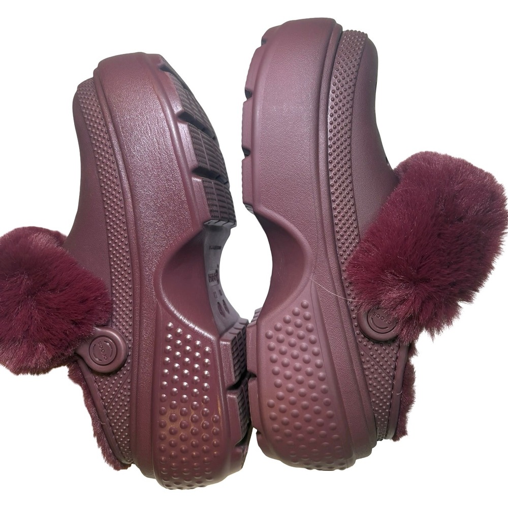 Crocs Classic Mammoth Luxe Radiant Clogs Burgundy Plum Faux Fur Platform Women 6 - Picture 7 of 9